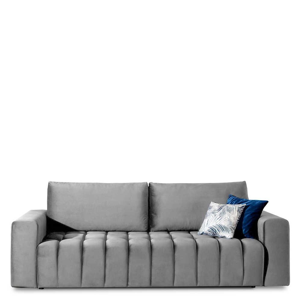 Klappcouch in Hellgrau Samtbezug - Grosky