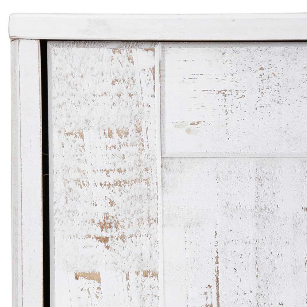 130x80x35 Sideboard mit Glas & Kiefernholz Weiß - Ejeliva