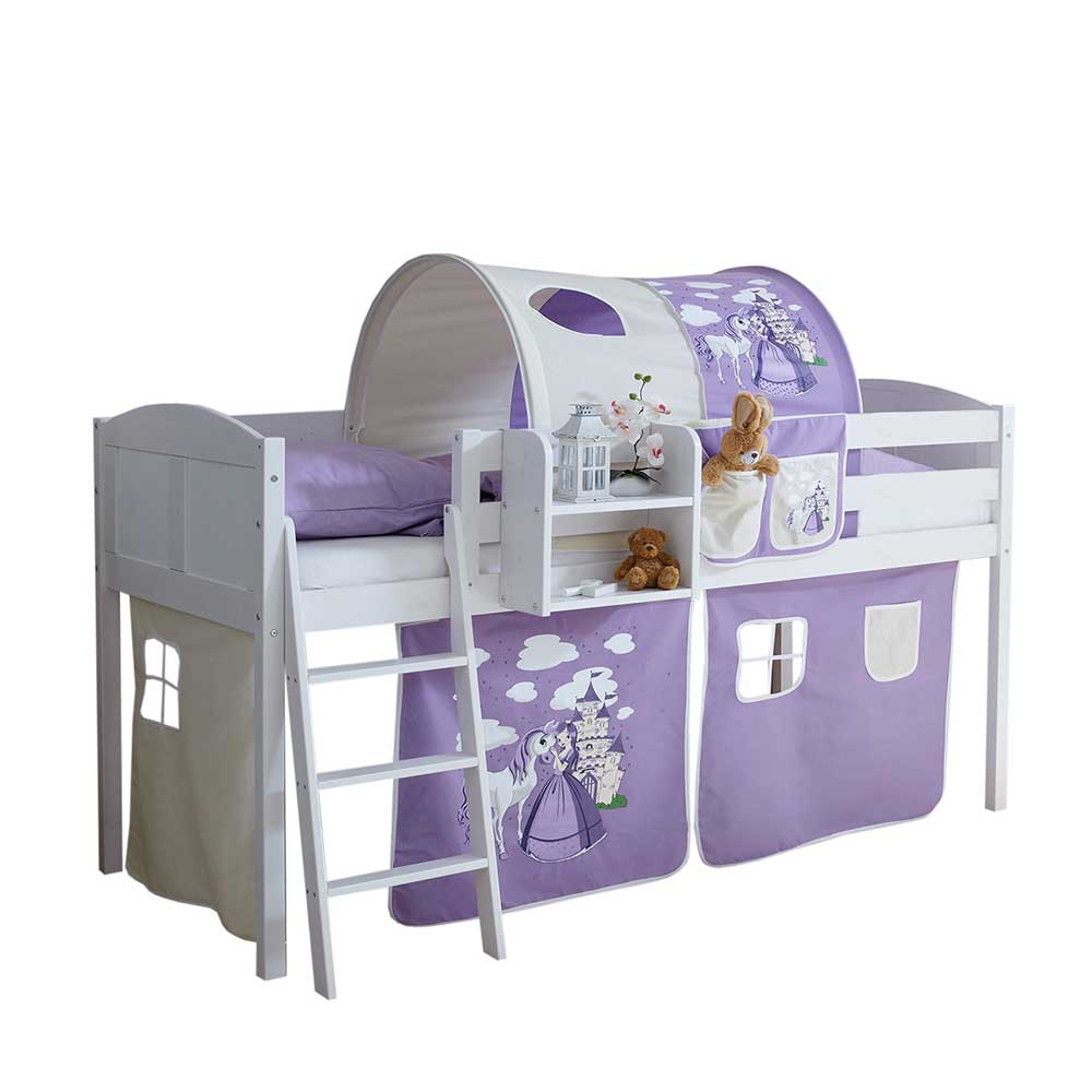 Weißes Kinderzimmer-Hochbett mit Tunnel - Catamaron