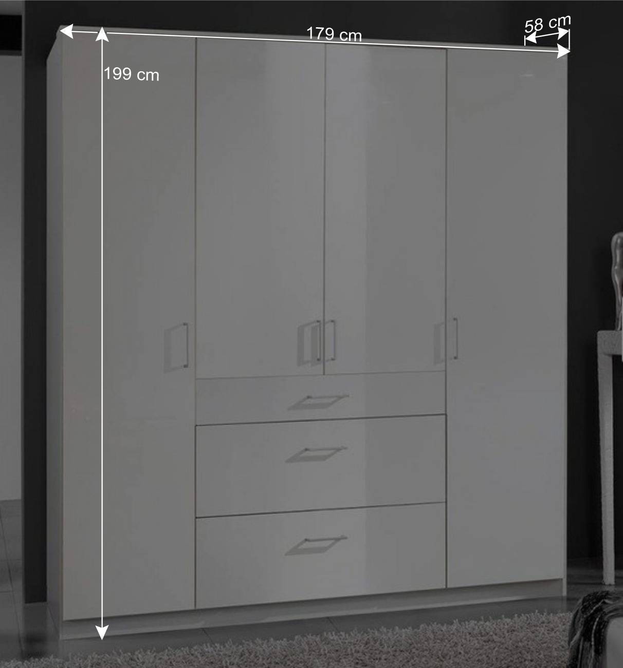 Schlafzimmerschrank mit Hochglanzfront in Weiß - Venture