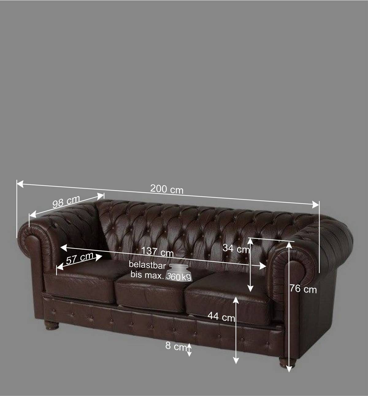 Antikleder Sofa in Braun - Chesterfield Style - Cementa