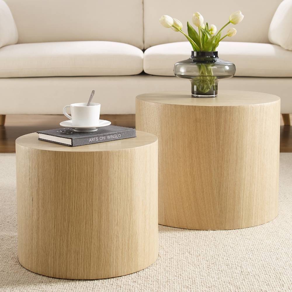 Zylindrisches Couchtisch Duo in Eiche - Lisa (zweiteilig)