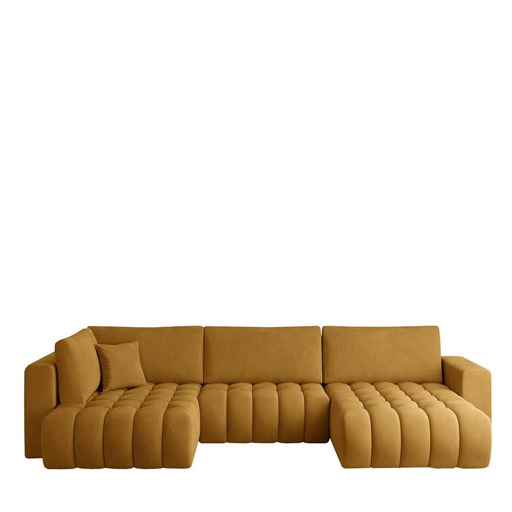 U-Sofa mit Bettfunktion in Senfgelb Velours - Jonela