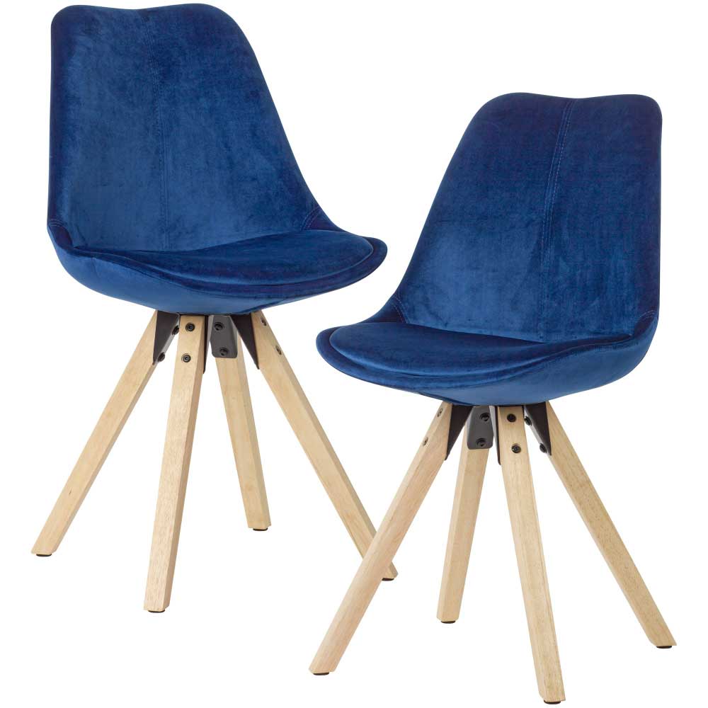 Samtstoff Stühle in Blau - Visaraldo (2er Set)
