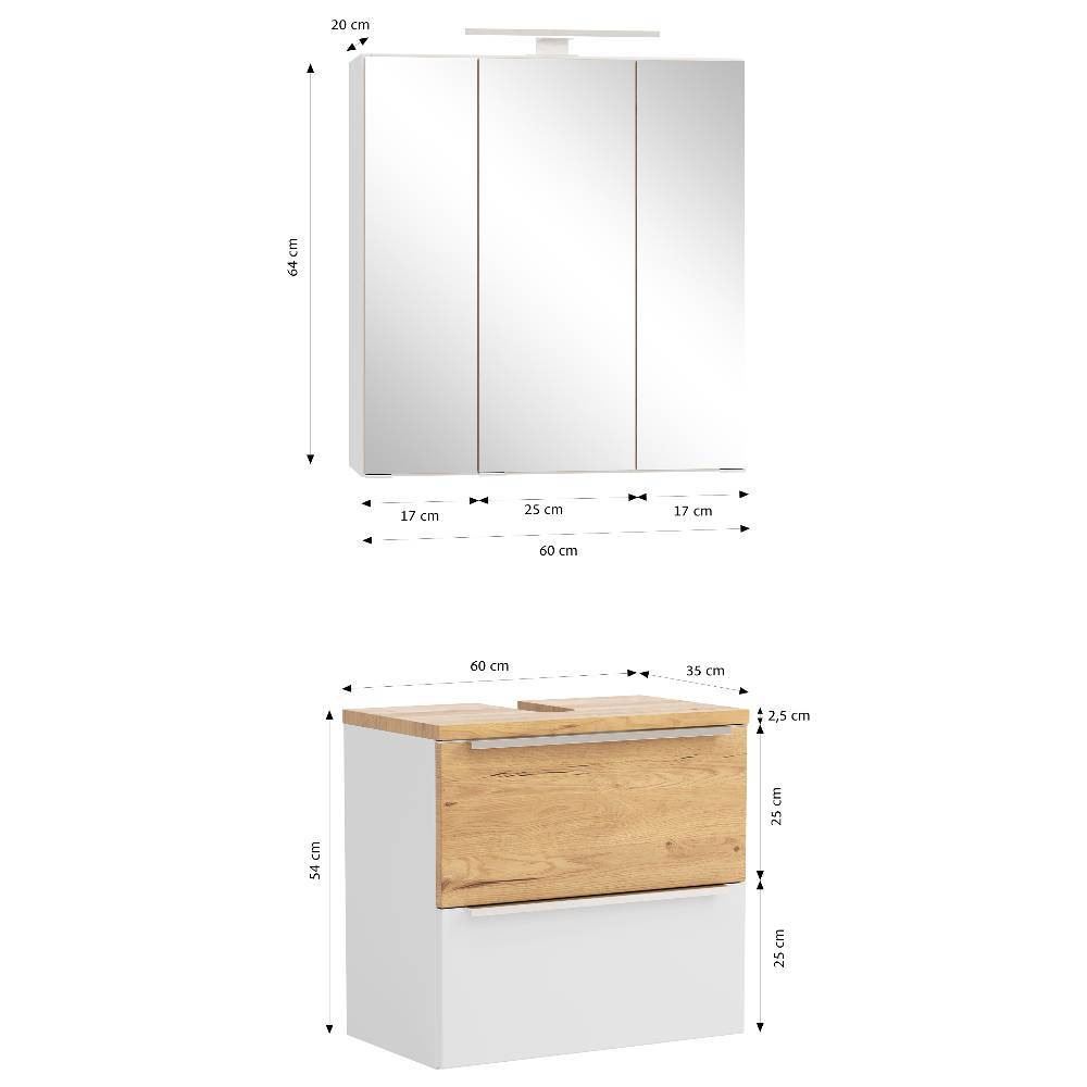 Waschbeckenschrank & Spiegelschrank Set - Yvonja (zweiteilig)