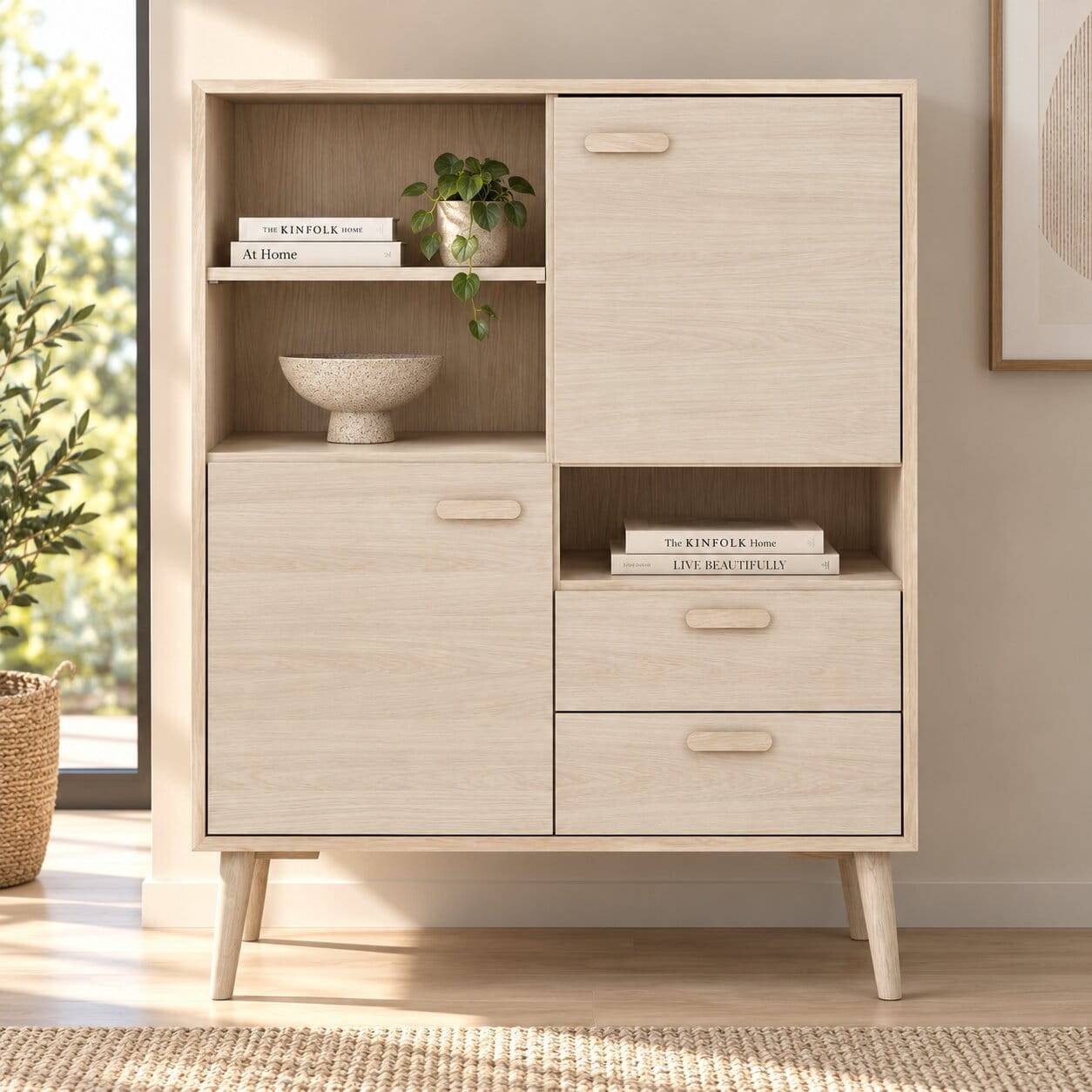Skandi Highboard in Eiche Weiß - Lametla
