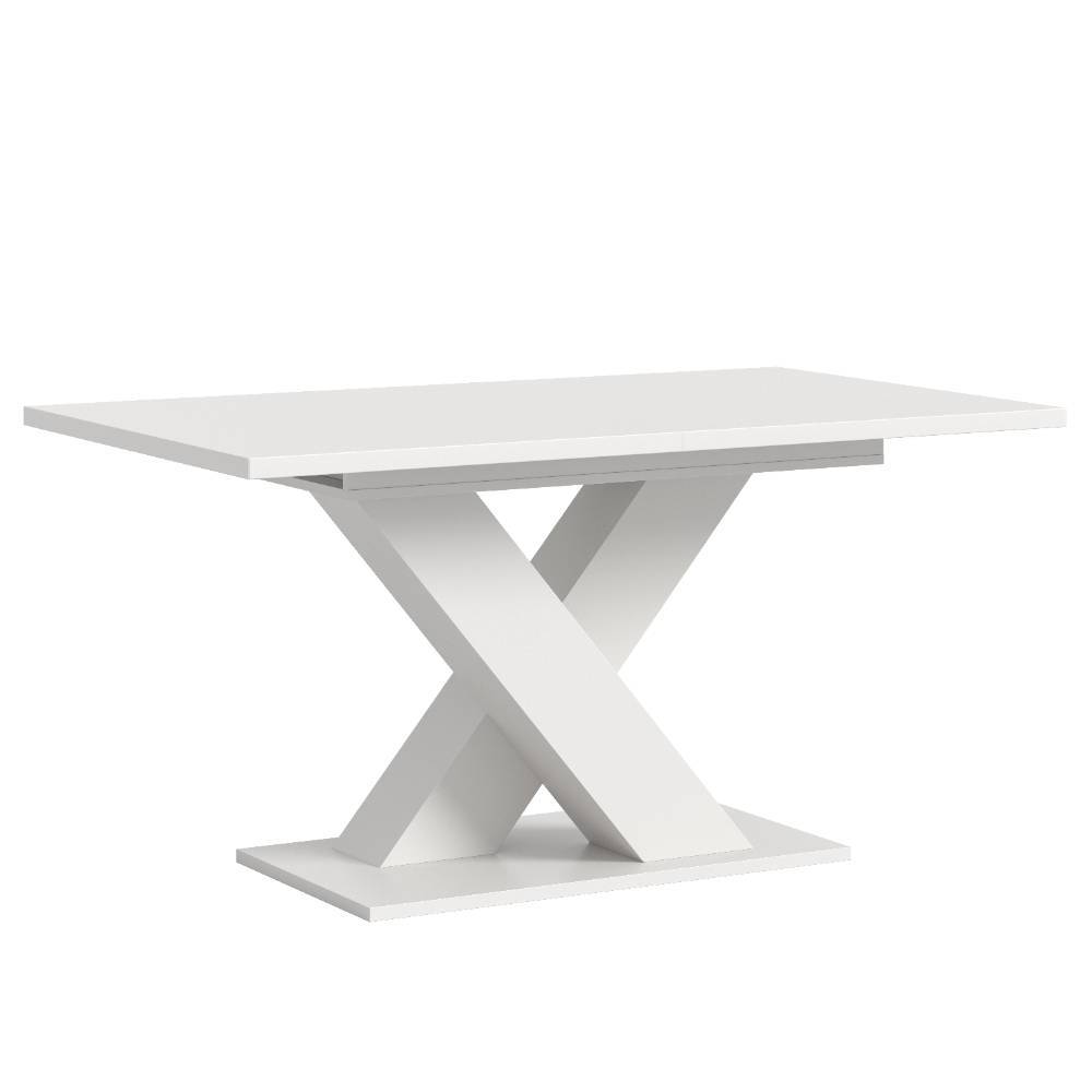 Geräumiger weißer Ausziehtisch mit elegantem X-Gestell für das Speisezimmer – Charlotte