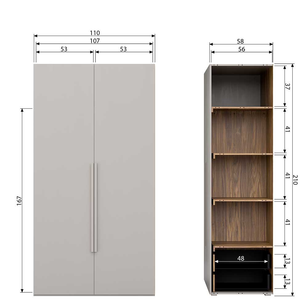 Skandi Kleiderschrank in Grau mit 2 Türen - Curta