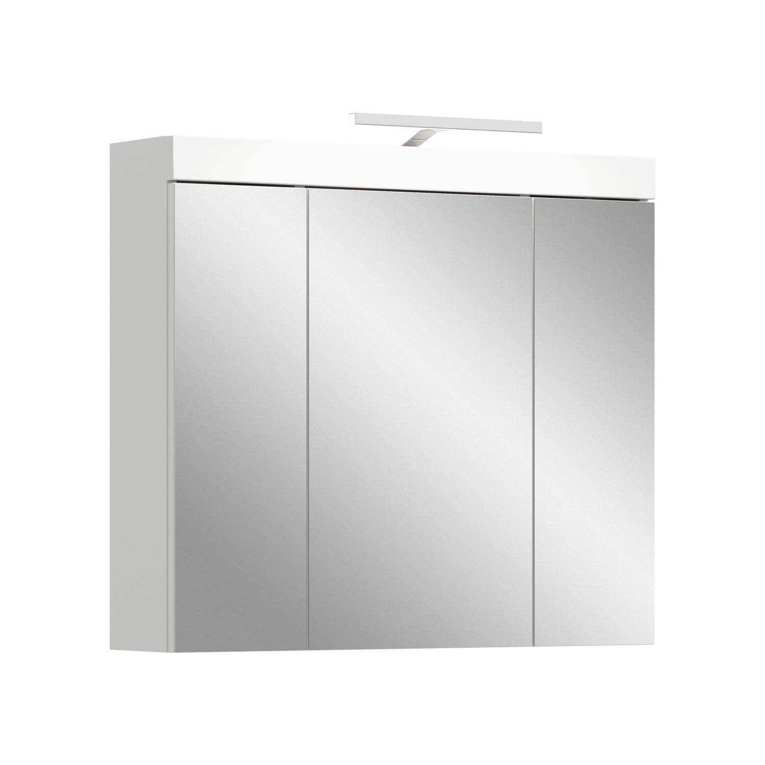 Weißer Badspiegelschrank mit drei Spiegeltüren und integrierter LED-Beleuchtung – Bruna