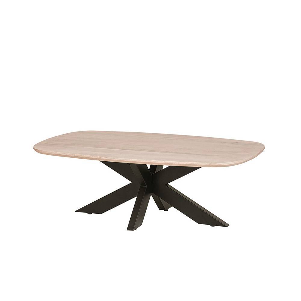 Ovaler Couchtisch aus Mangoholz mit modernem schwarzem Metallgestell – Tempi