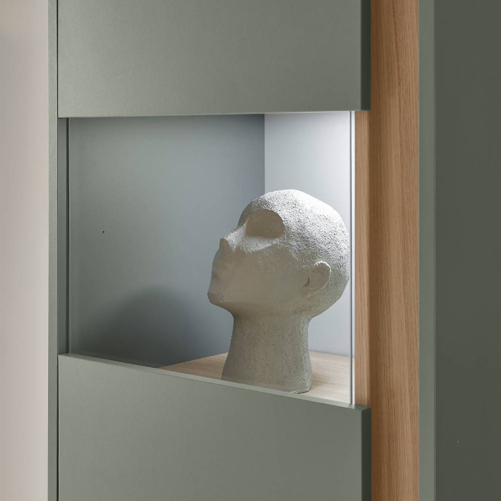 Vitrine in Graugrün und Eiche - Socotta