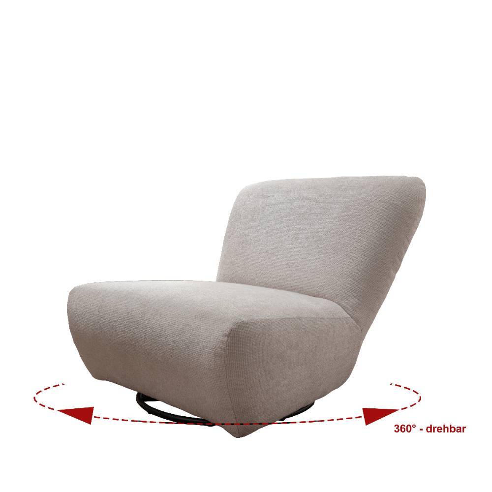 Weißer drehbarer Loungesessel mit Stoffbezug und 360-Grad-Drehfunktion – Bertylan
