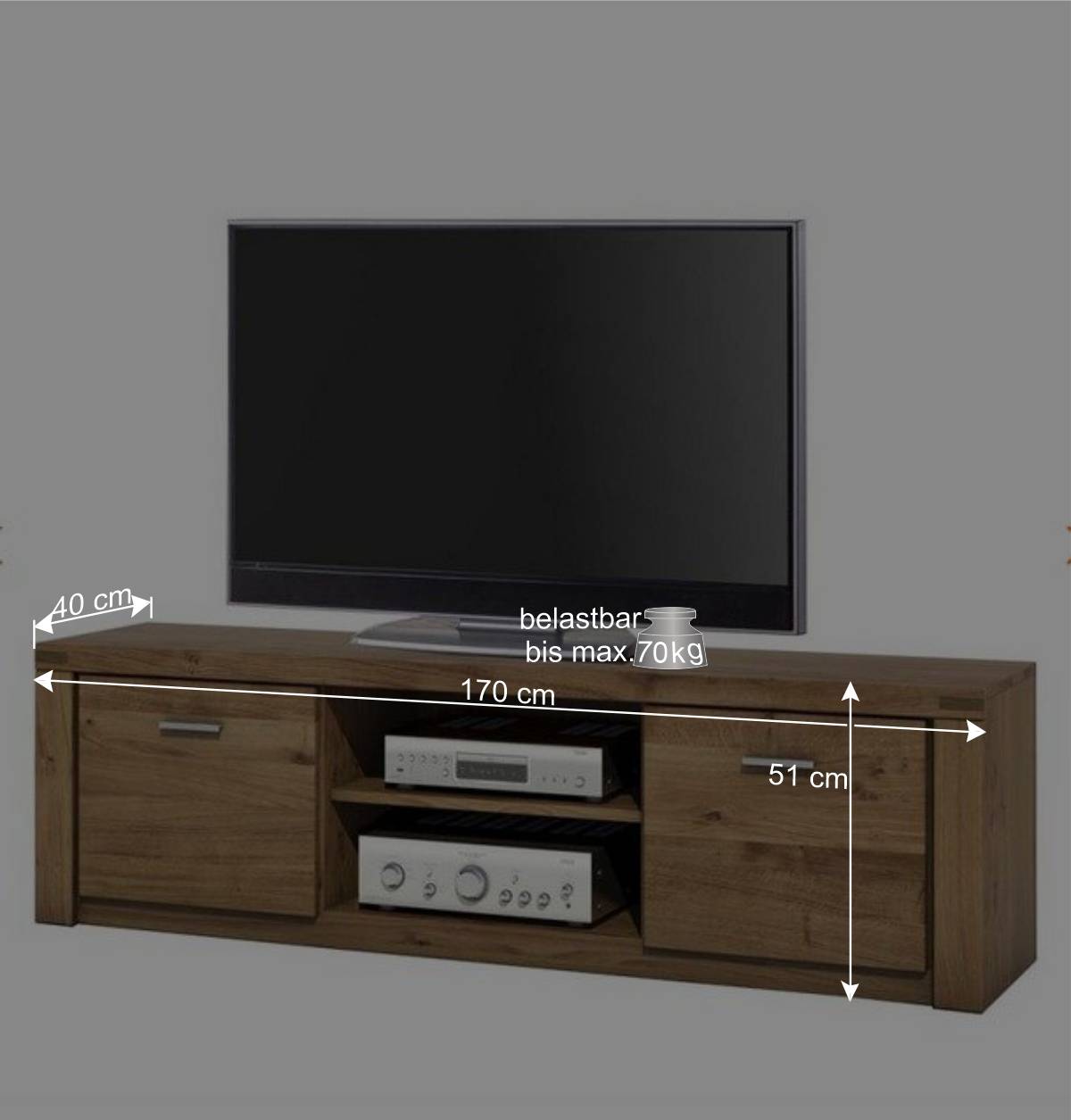 Holz Fernseher Unterschrank aus Wildeiche - Maila