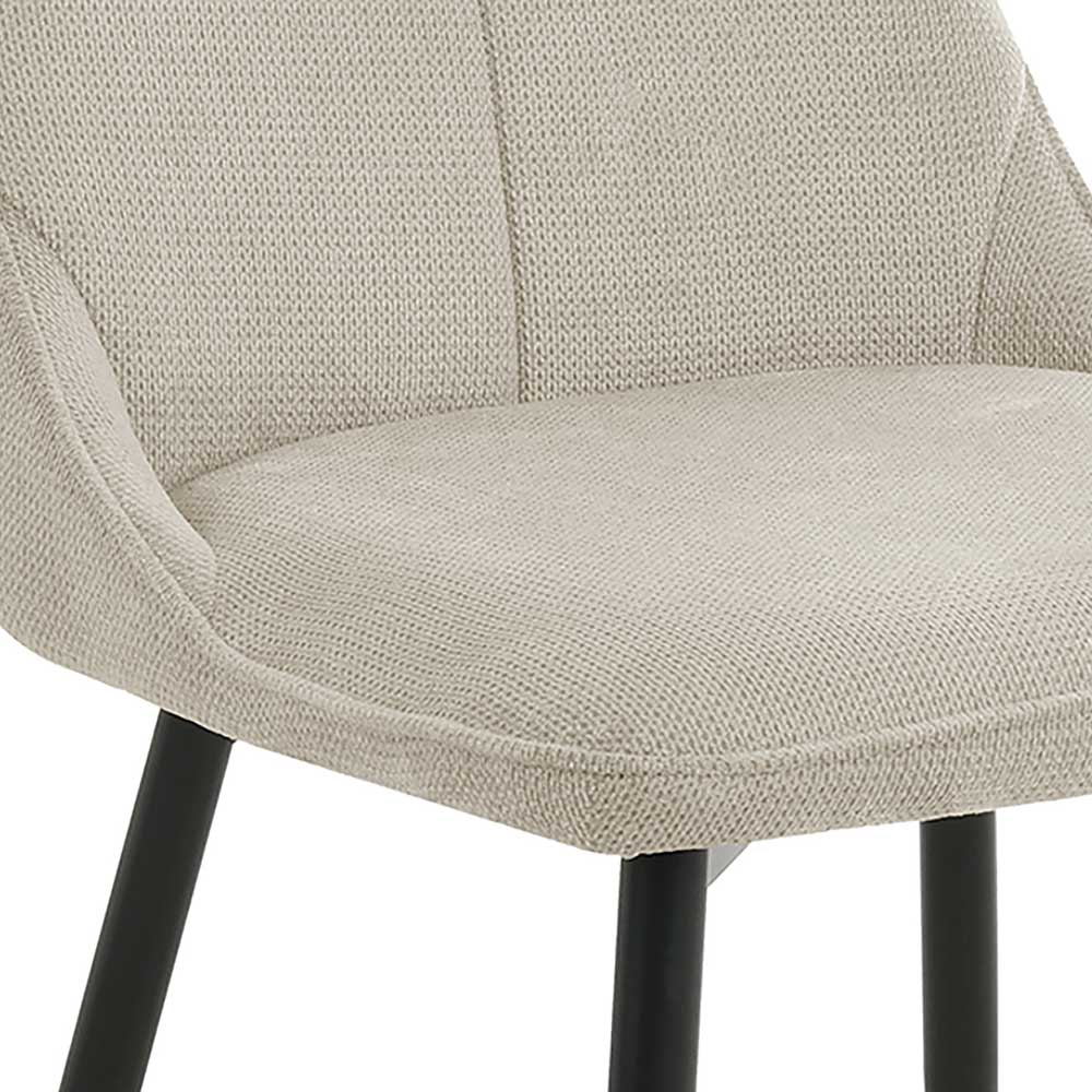 Sitzfläche des Esszimmerstuhls in Taupe Strukturstoff und schwarze Beine Detailansicht im 2er Set – Dorna