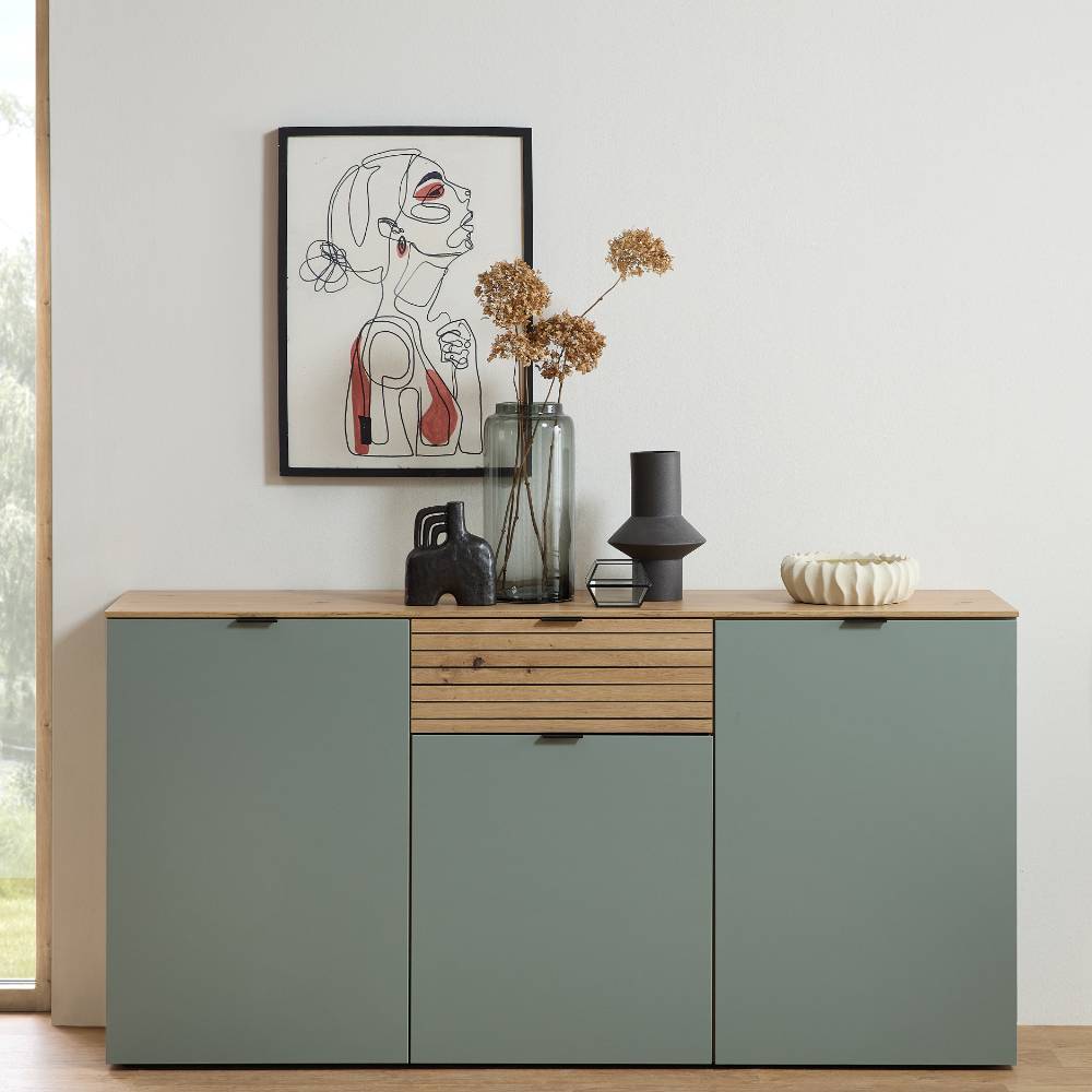 Sideboard in Graugrün und Wildeiche Natur - Halimi