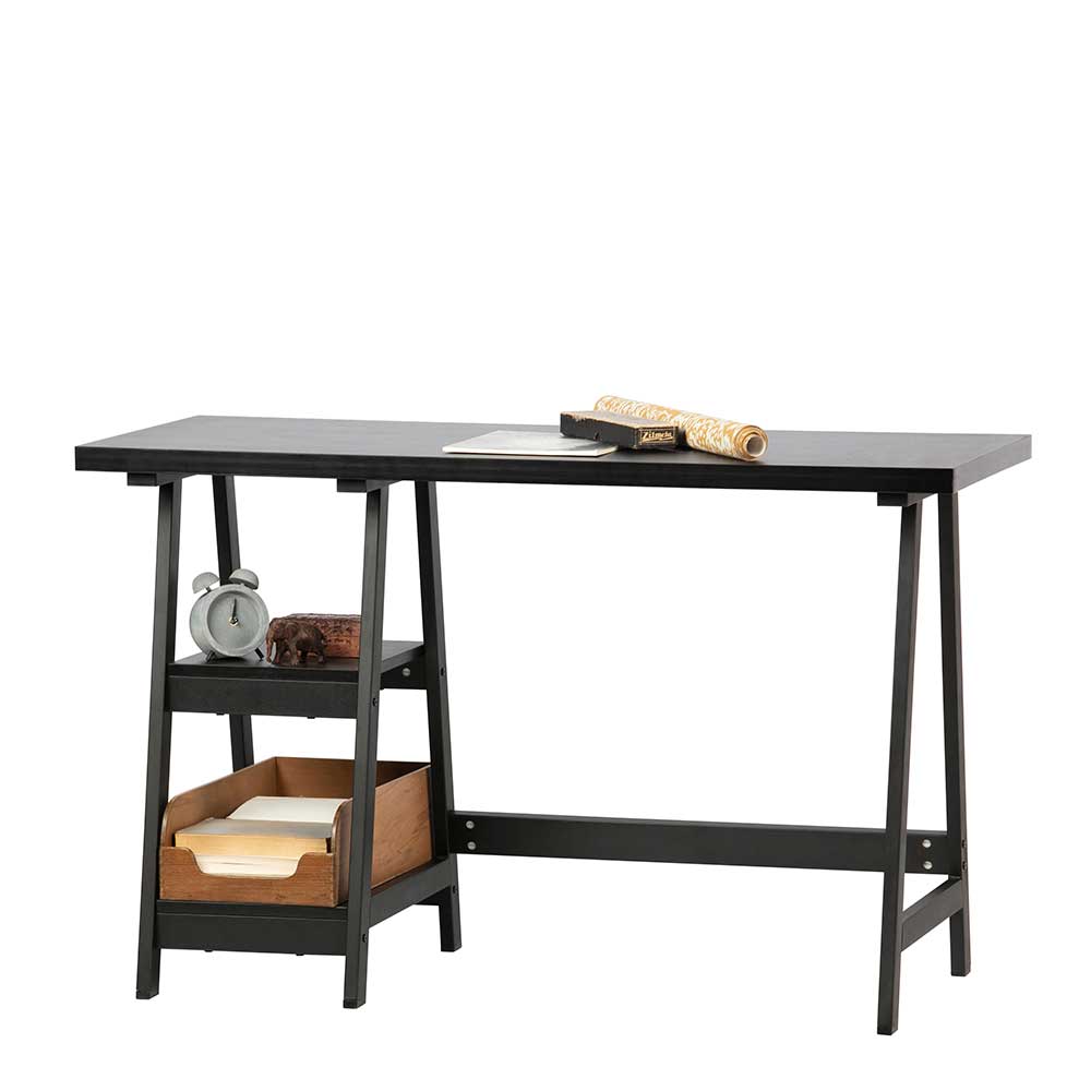 Schwarzer Schreibtisch mit 2 Regal Ablagen - Sulliva