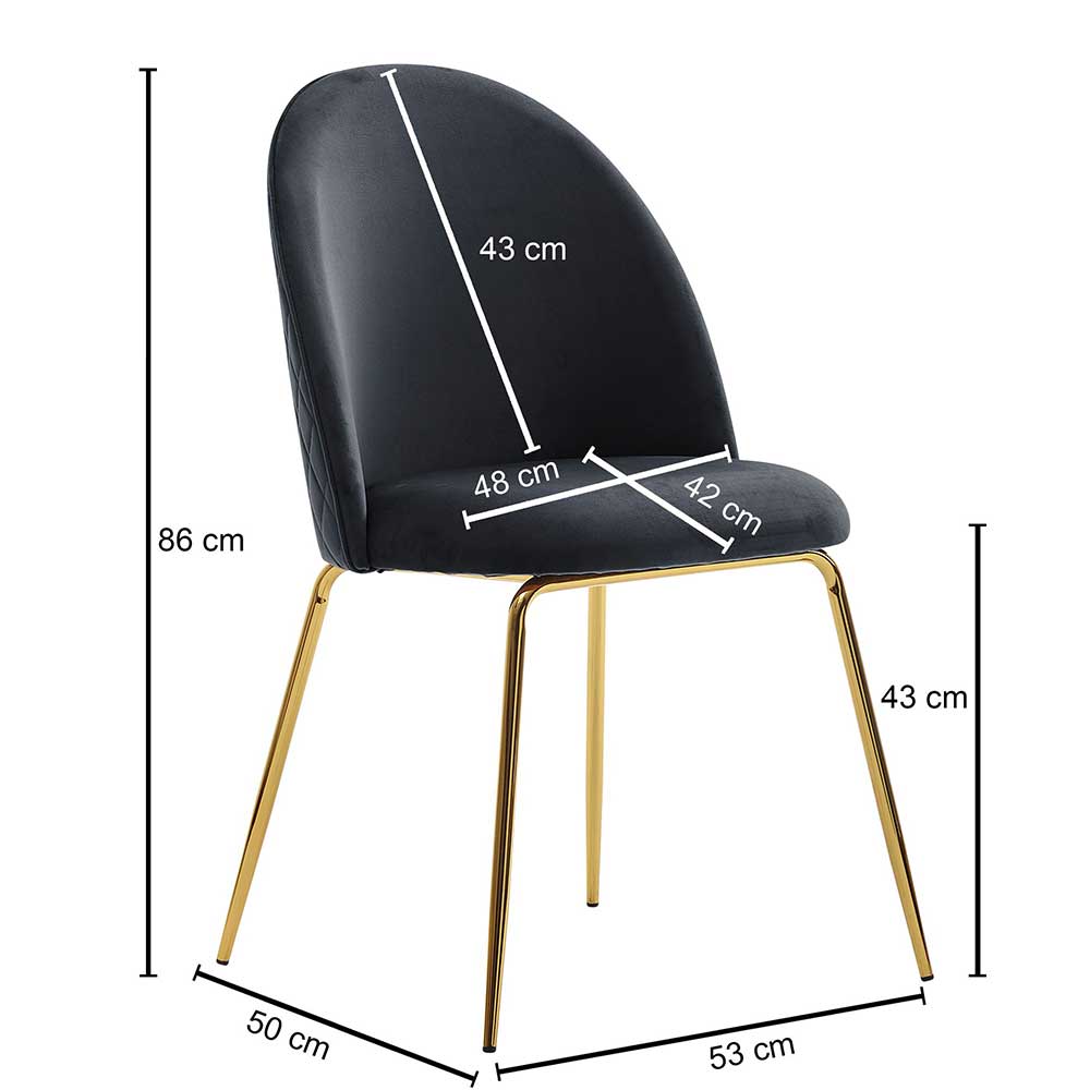 Polsterstuhl in Schwarz und Gold - Lidian (2er Set)