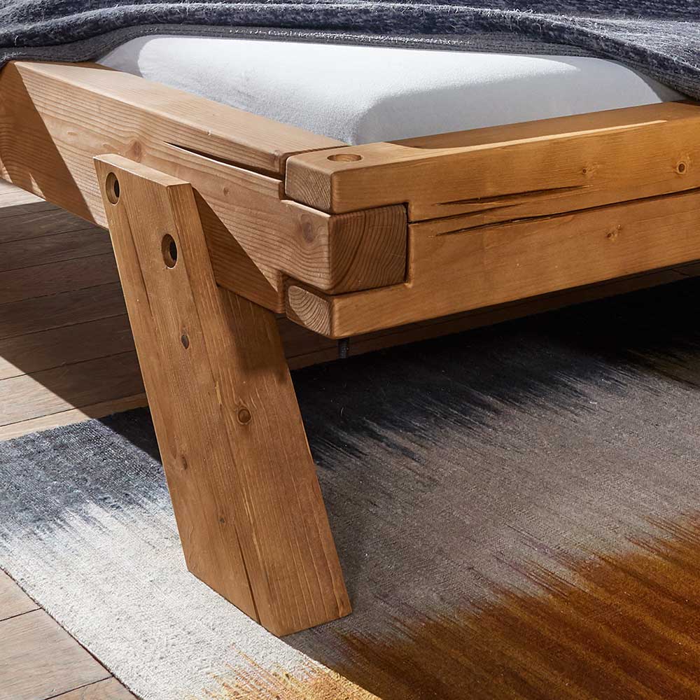 180x200 Design Holzbett aus Kiefer in Eiche Honig - Ciadas (dreiteilig)