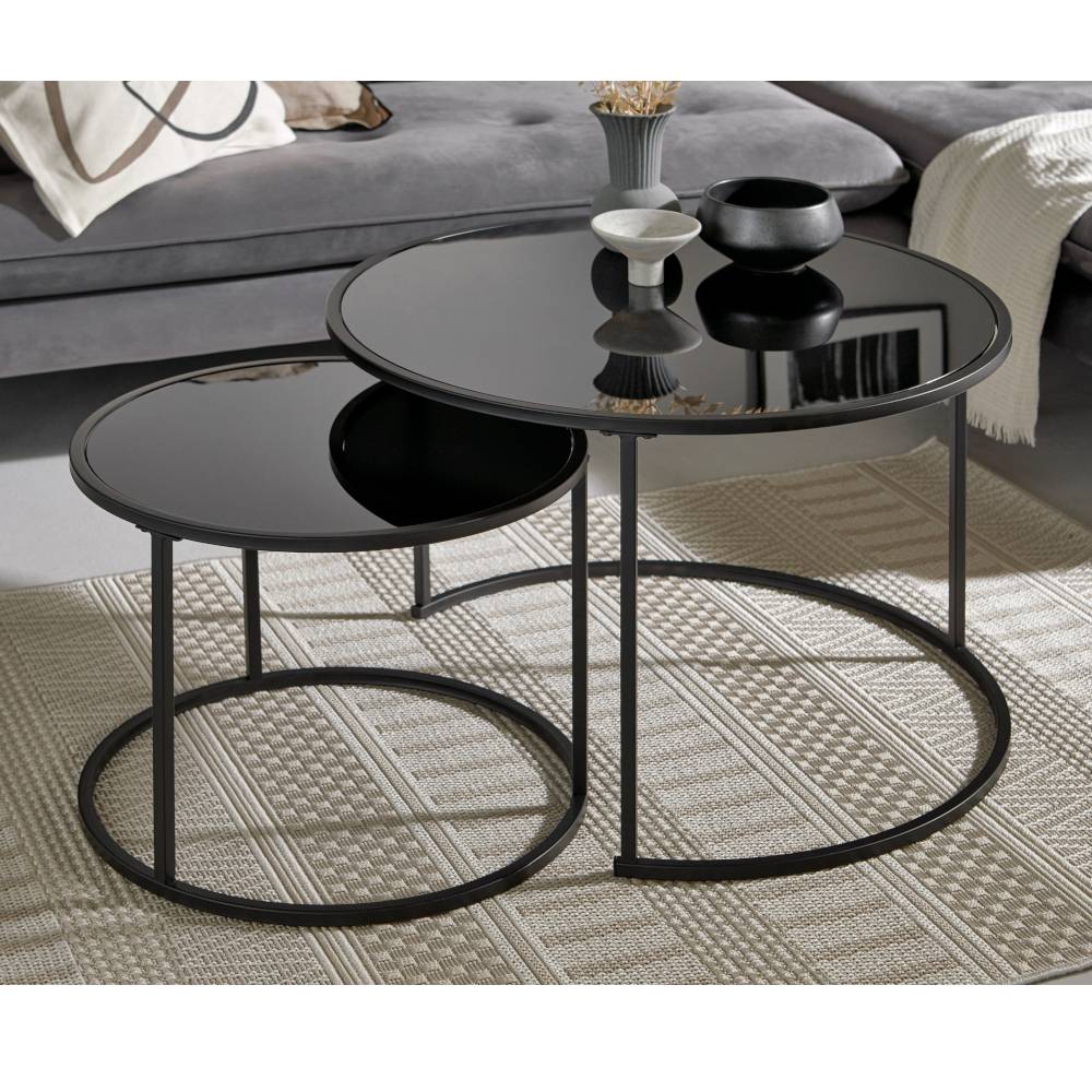 Couchtisch Duo mit Schwarzglasplatten - Ilea (zweiteilig)
