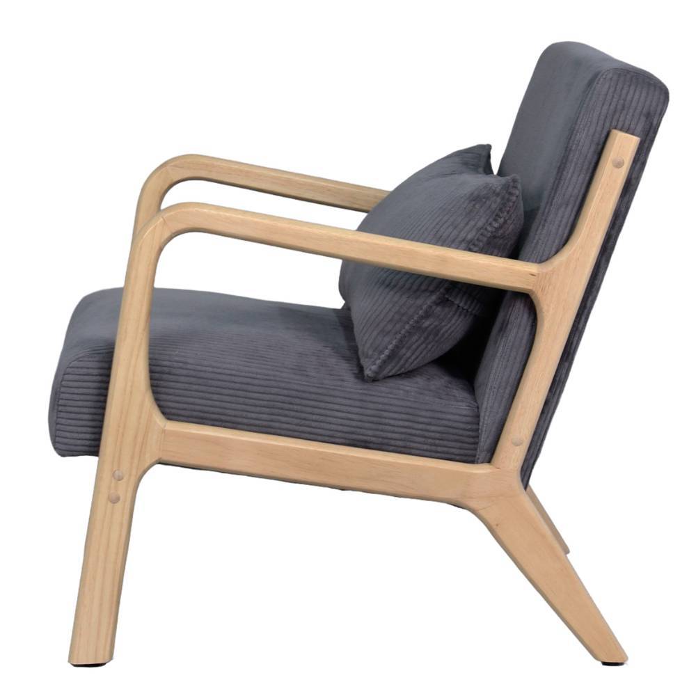 Gemütlicher Sessel in Dunkelgrau Cord mit robustem Holzgestell und Armlehnen – Jusip