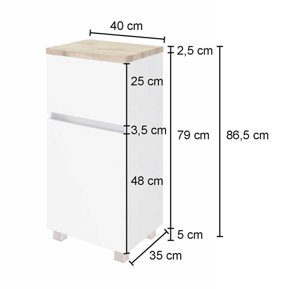 40x79x35 Bad-Unterschrank zum Hängen oder Stellen - Noricas