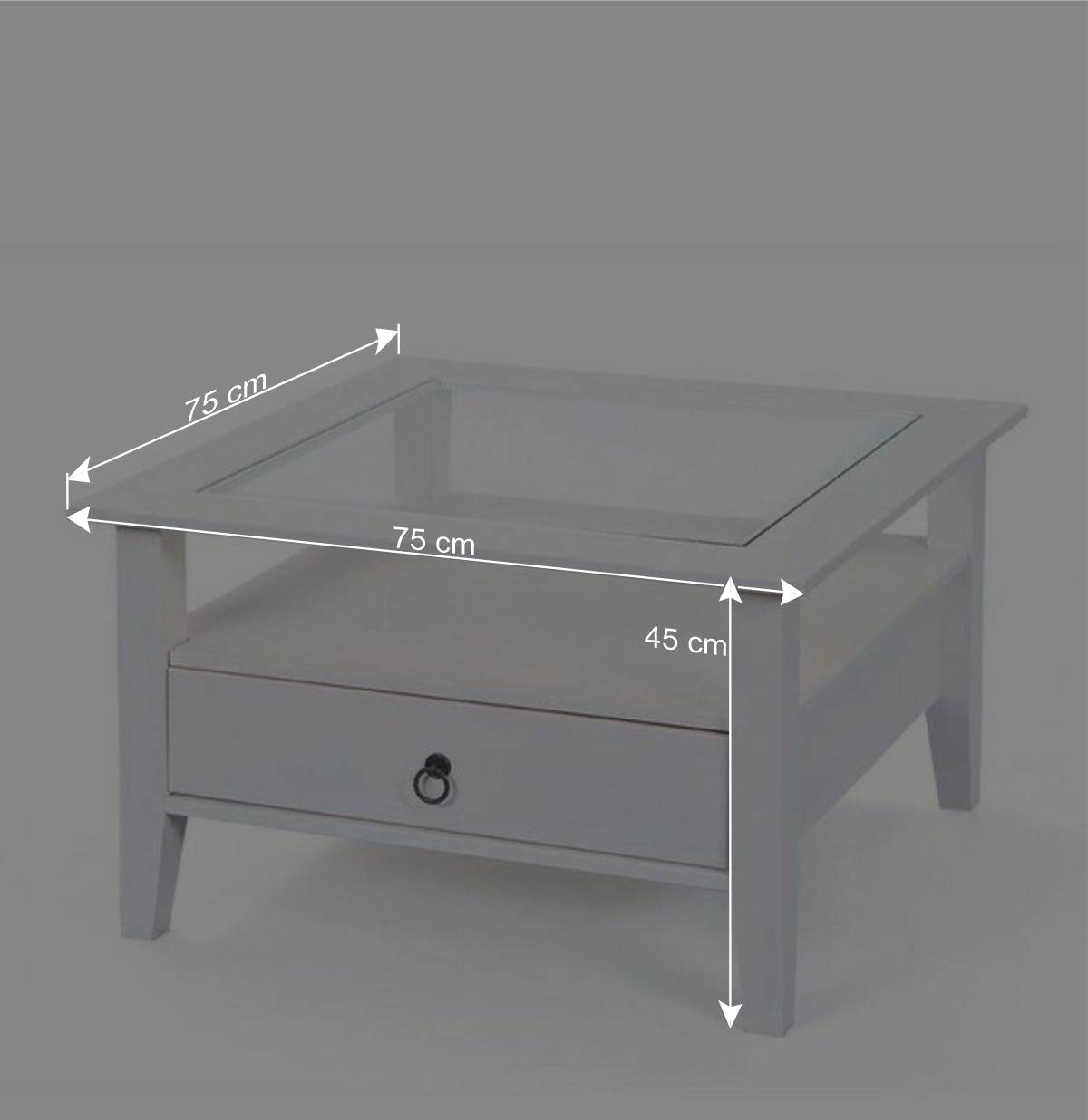 Quadrat 75x75 Landhaus Sofatisch mit Glas - Rosanna