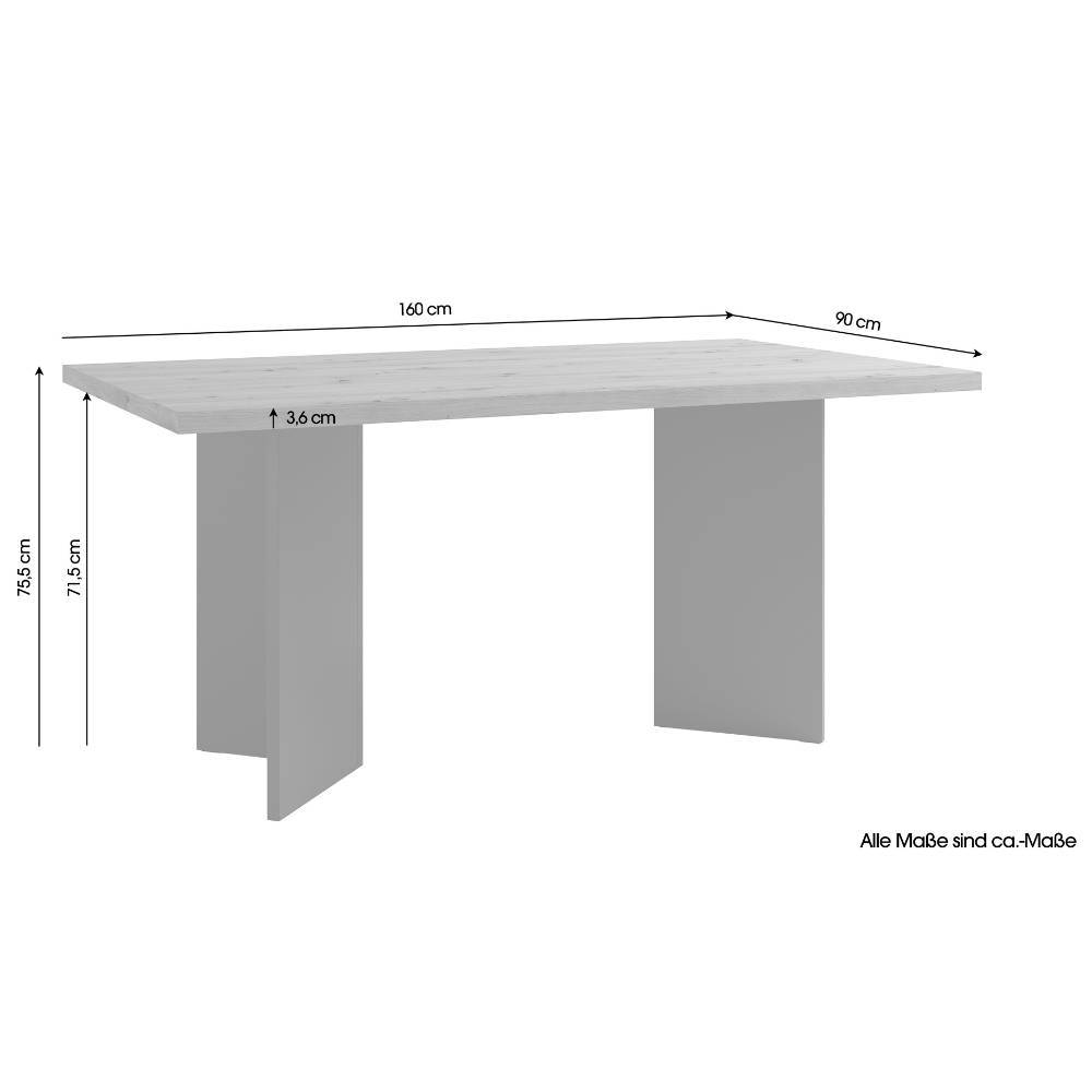 Esszimmertisch Maße und Abmessungen 160x90 cm mit Höhenangaben und Plattenstärke – Trexana