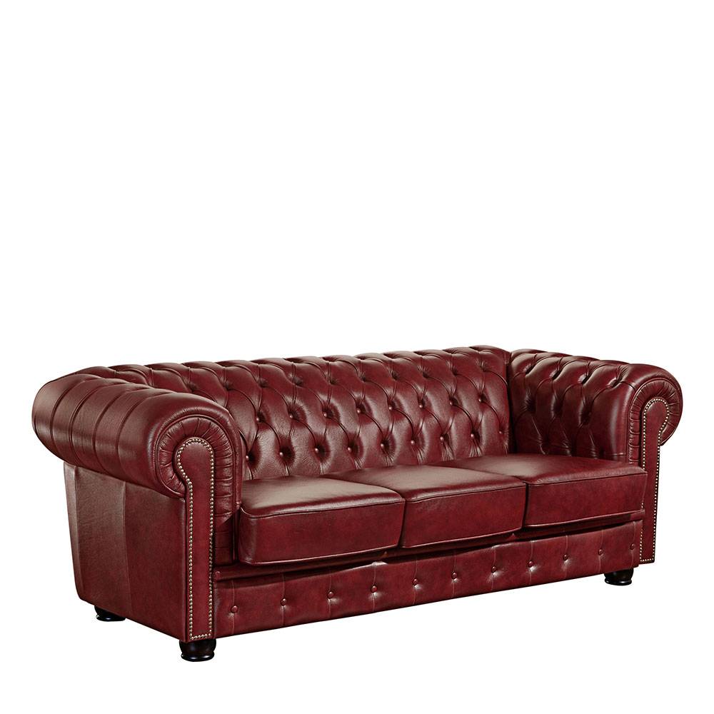 Chesterfield Couch in Dunkelrot Leder - Tuguda