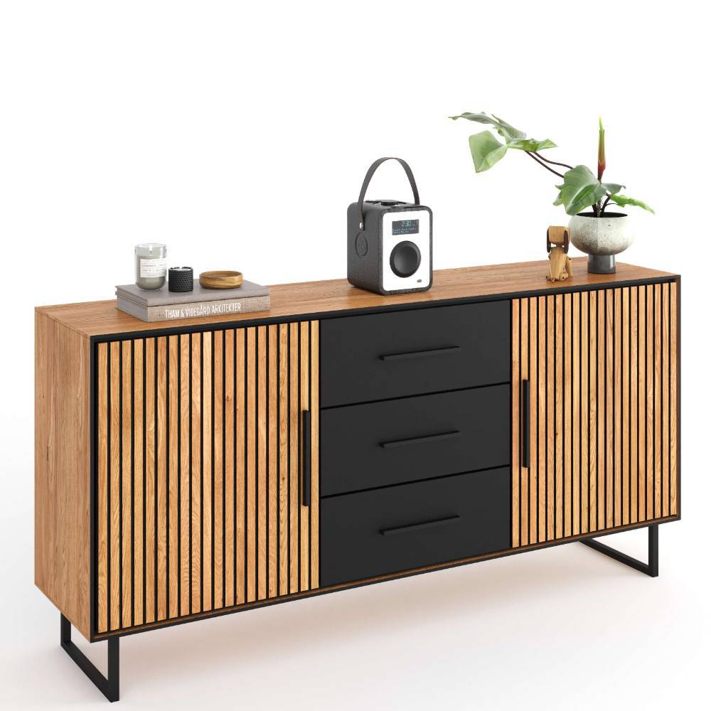 Kombi-Sideboard in Eichefarben und Schwarz - Mantua