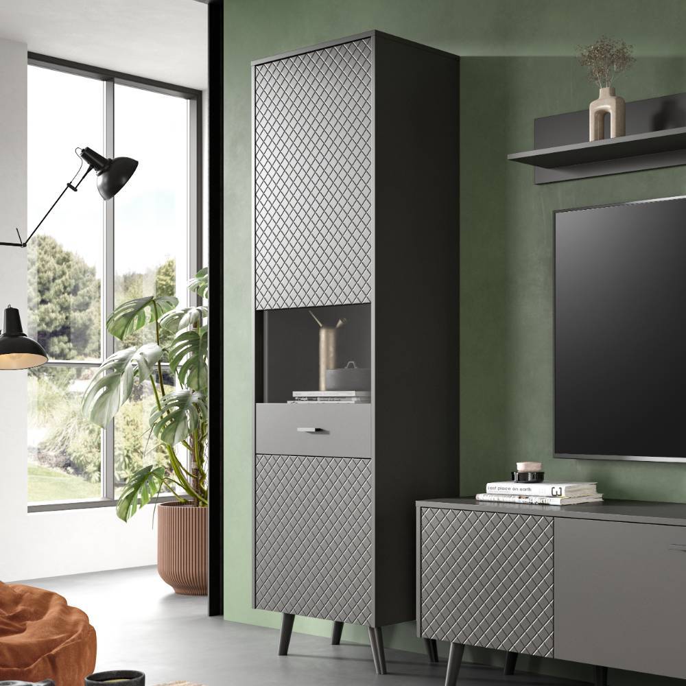 Wohnzimmer Anbauwand in Mattgrau - Adrionata (dreiteilig)
