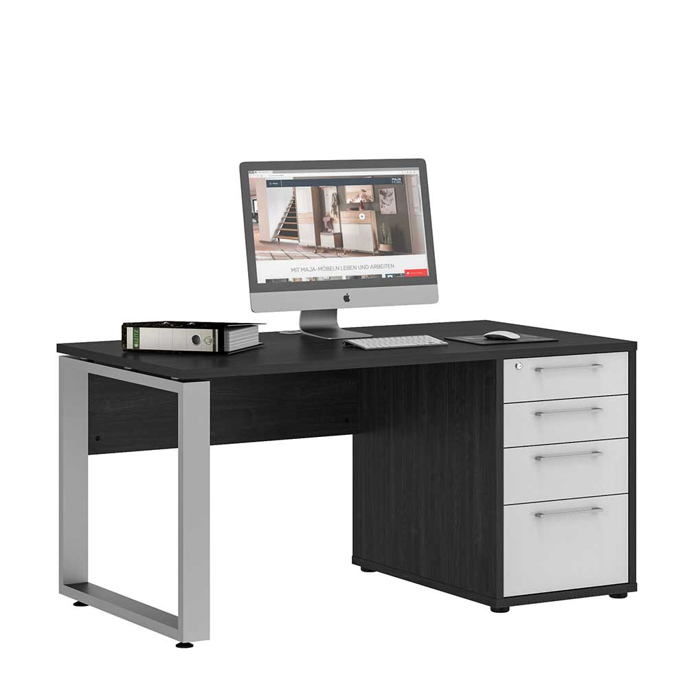 PC Schreibtisch in Weiß Hochglanz & Eiche Grau - Xena