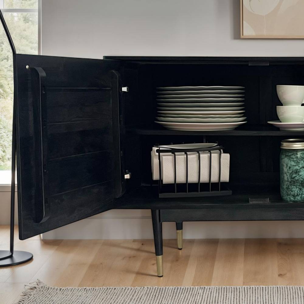 Massivholz-Sideboard in Schwarz mit Gold - Top