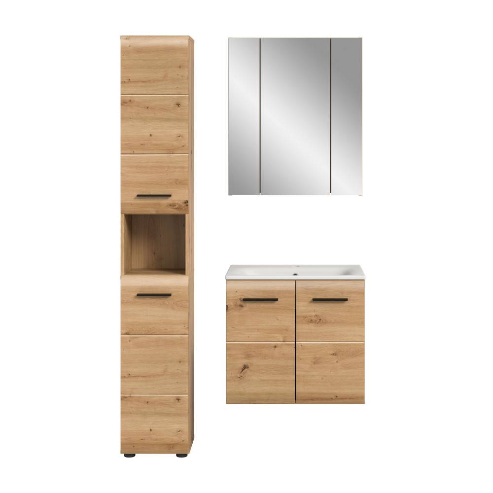 Waschplatz Set in hellem Holzton - Canopus VI (dreiteilig)