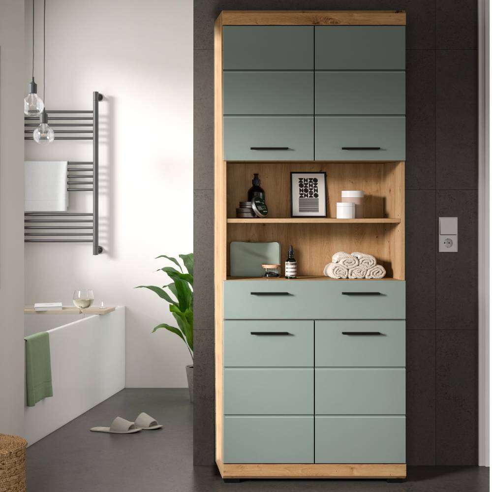 Breiter Badezimmer-Hochschrank in Salbei - Tamdato