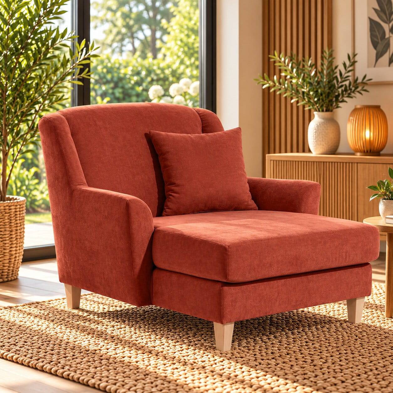 XXL Wohnzimmersessel in Terracotta Veloursbezug - Gloro