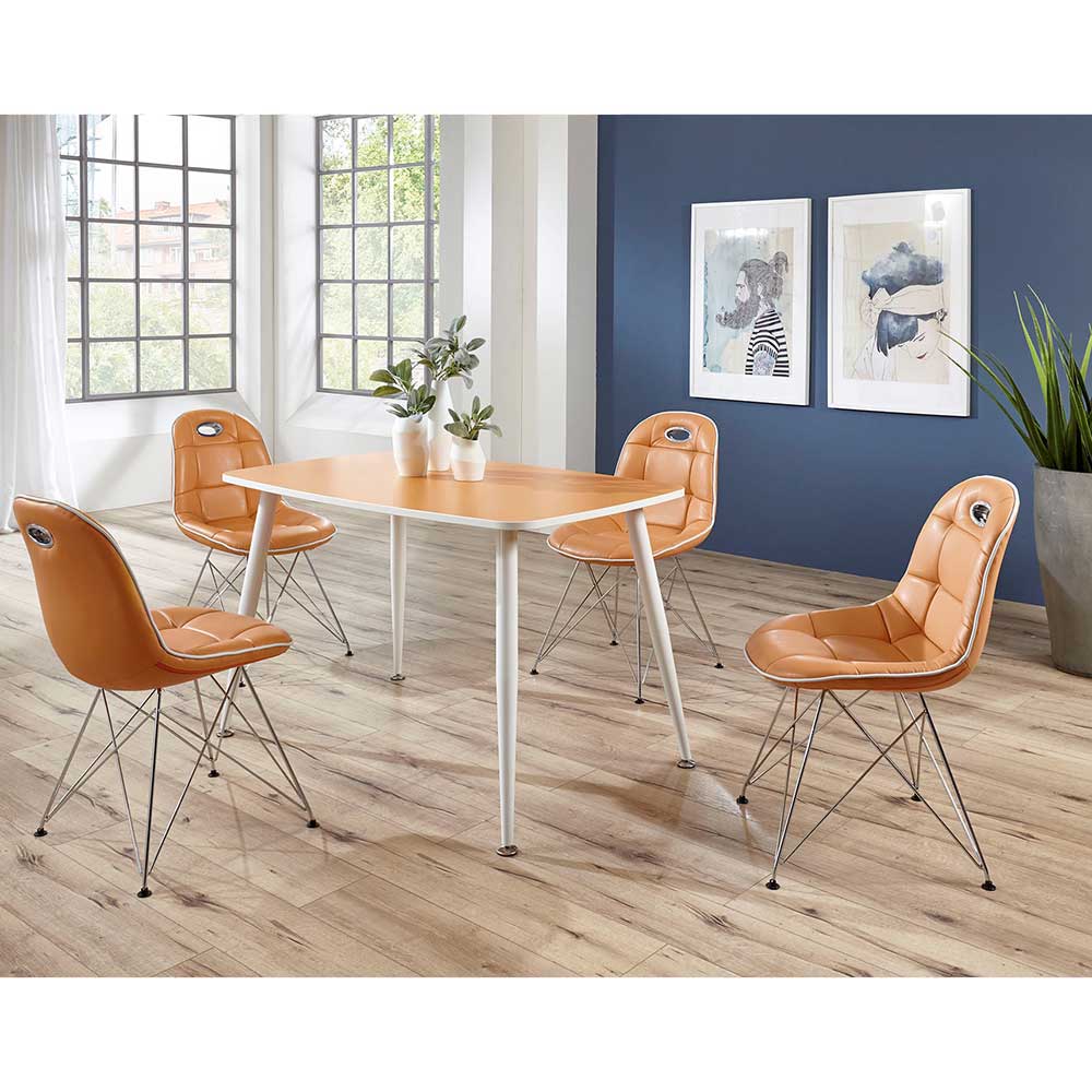 Stylische Design Essgruppe in Orange Wancora mit Kunstleder Stühlen (fünfteilig)