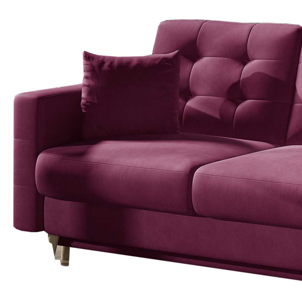 Modernes Sofabett in Bordeaux Rot Samt - Delphima