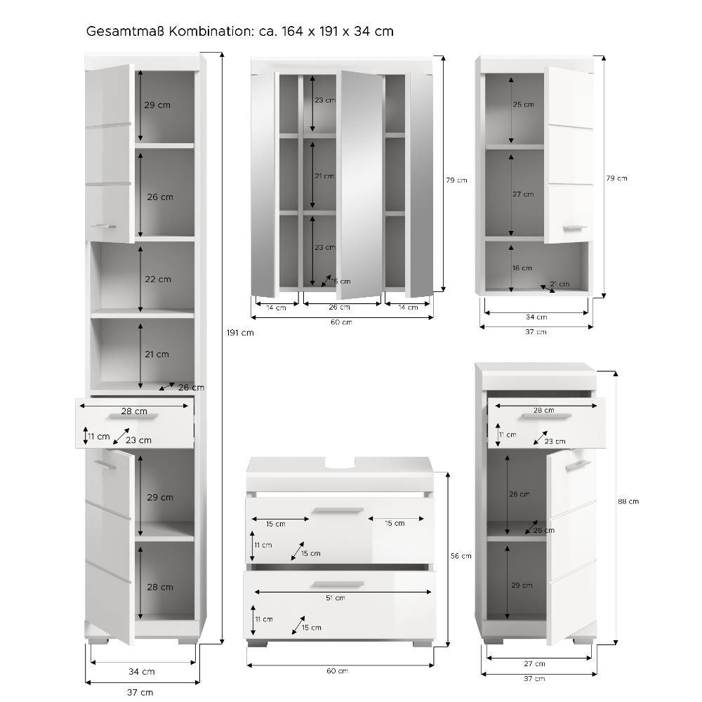 Badezimmer-Einrichtung modern-schlicht - Henriette (fünfteilig)