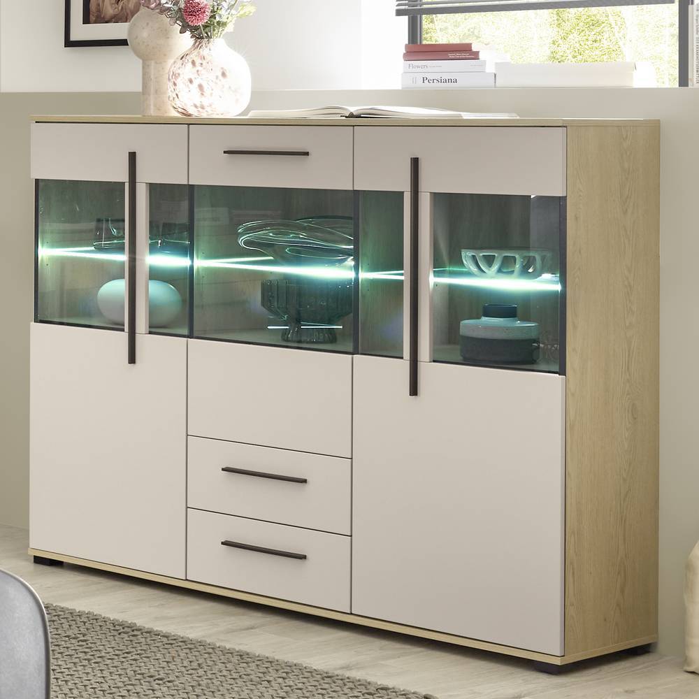 160cm breites Highboard mit Glas-Einsätzen - Raisa