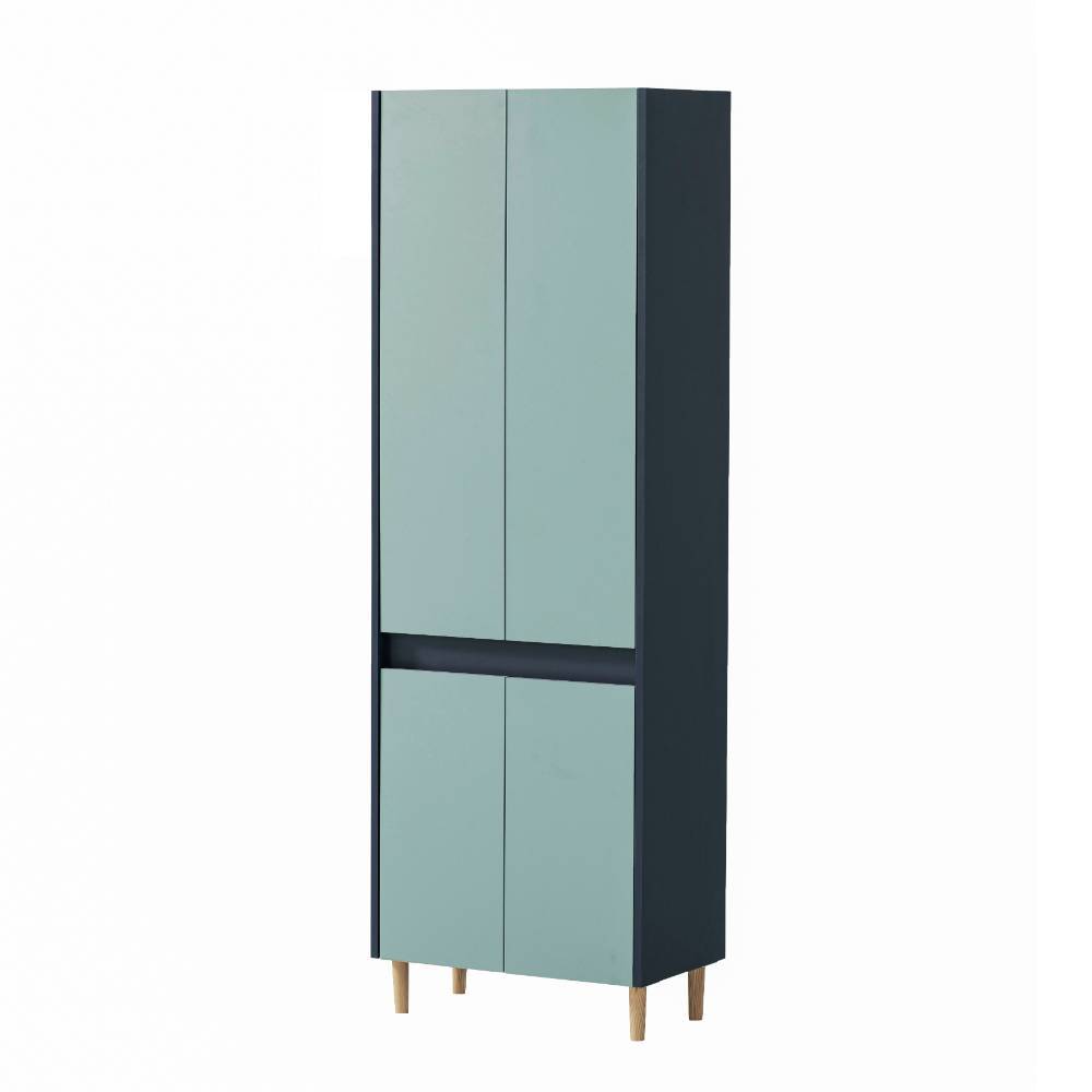 Hochwertiger Badezimmerschrank in Dunkelblau und Taubenblau mit eleganten Holzfüßen – Emily
