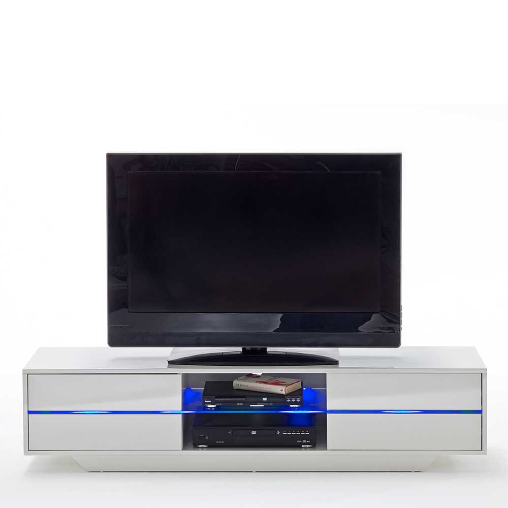 TV Lowboard in Weiß Hochglanz mit LED - Safira