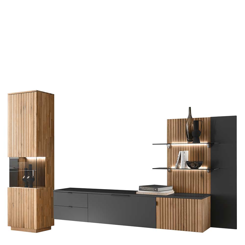 Designer Wohnwand Möbel mit LED - Cruzca (dreiteilig)