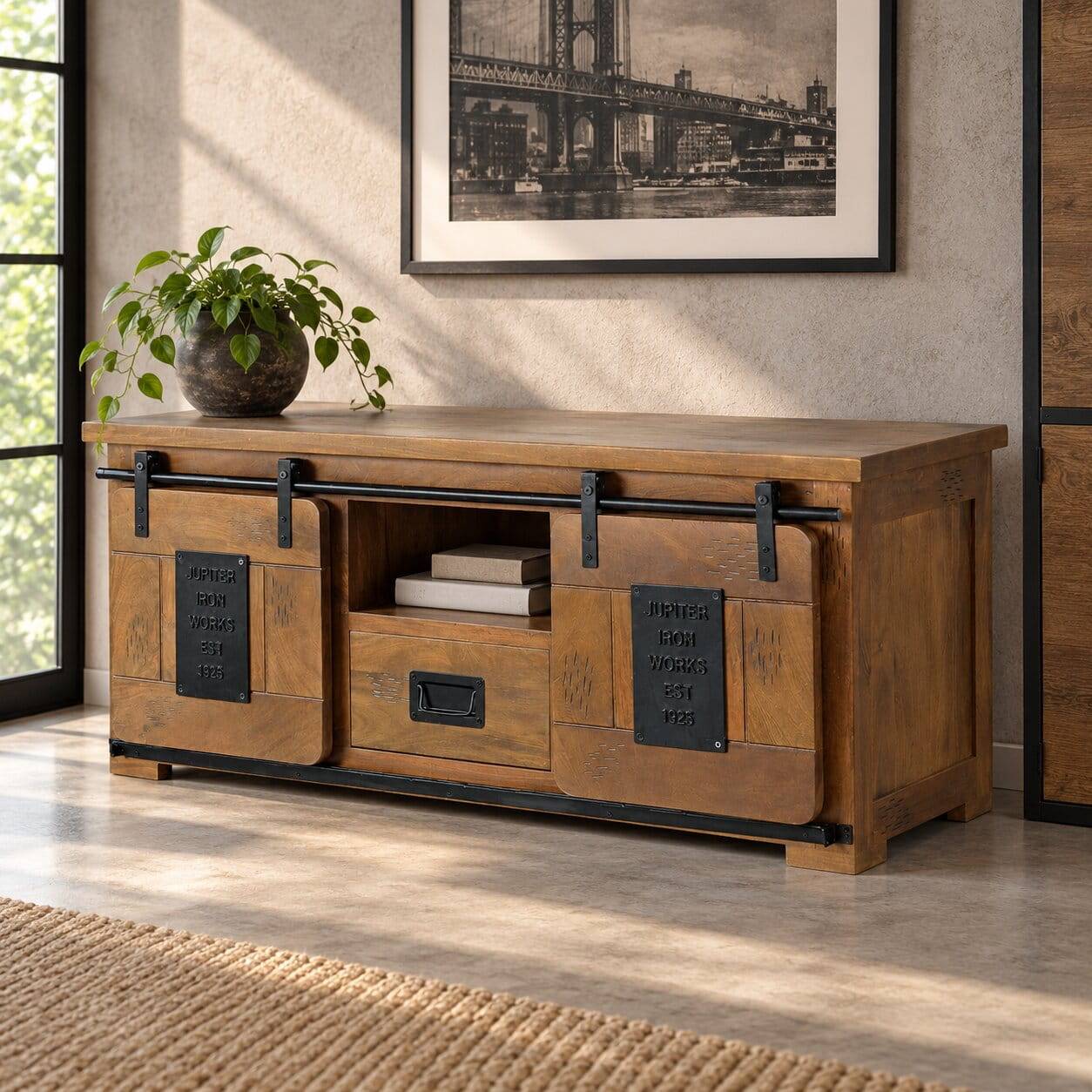 Industrial Design TV Kommode aus Mangoholz - Semian