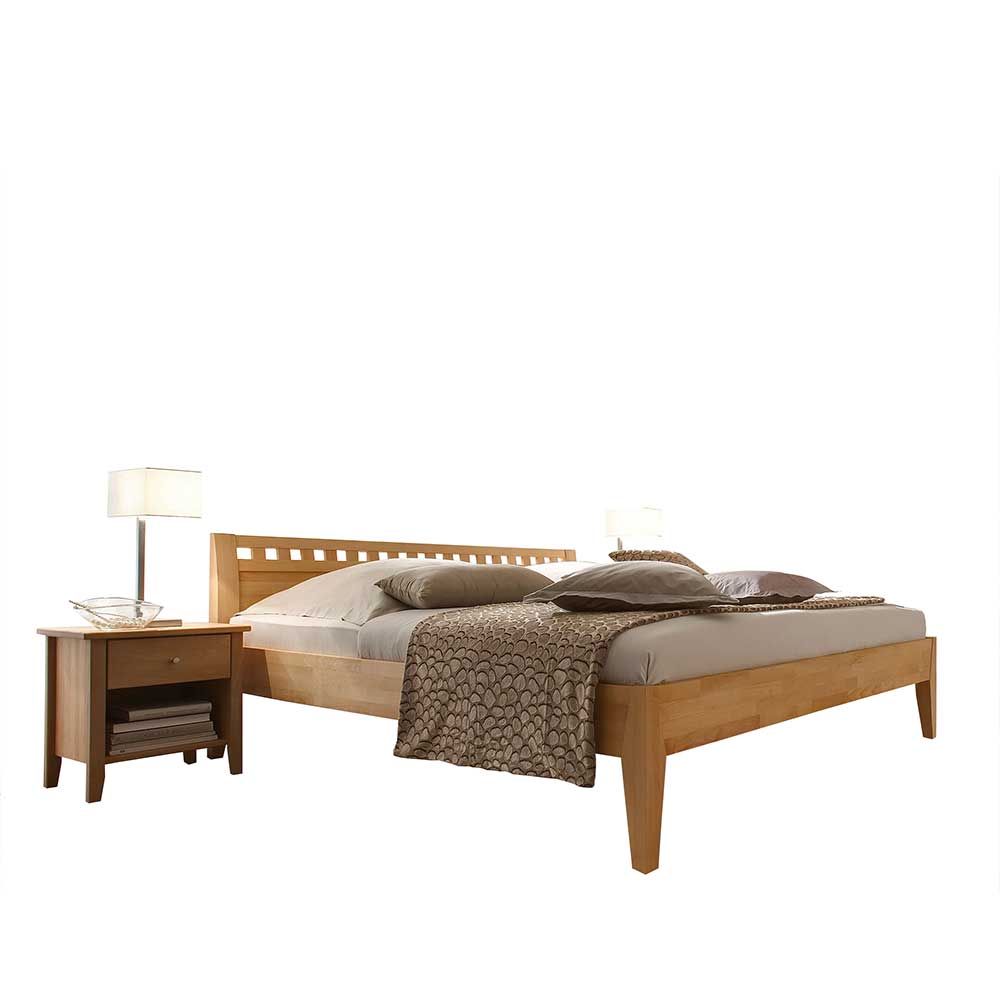Set Bett & Nachtkonsolen aus Holz - Jilmena (dreiteilig)