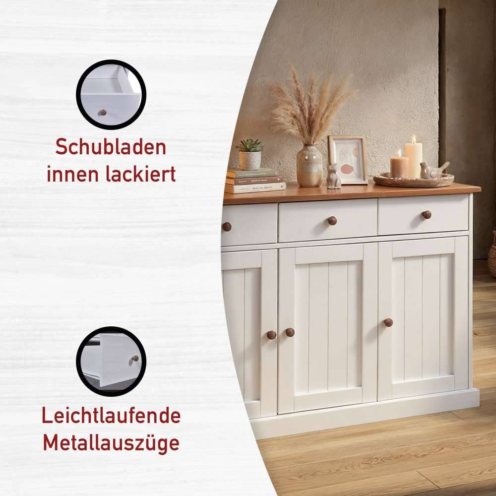 130 cm Kiefer Sideboard in Weiß Braun - Vatina