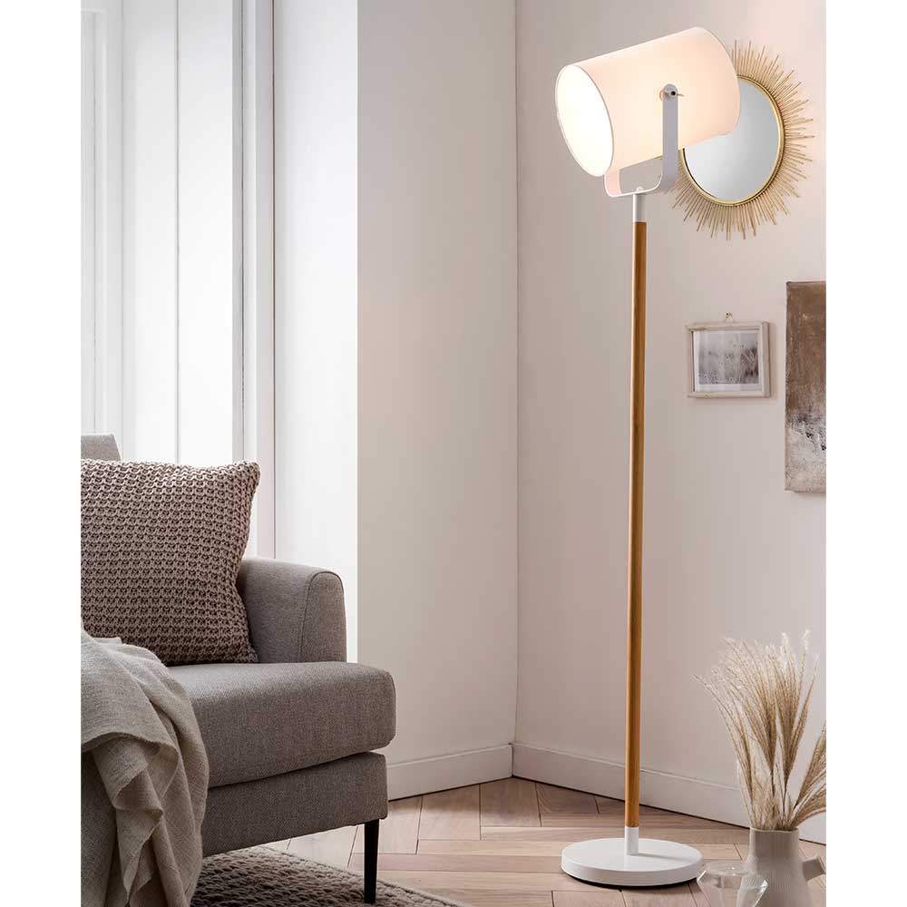Skandi Design Stehlampe in Weiß & Natur - Liron