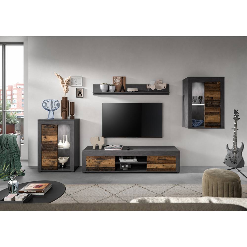 Fernsehschrank-Kombination mit Vitrinenelementen und Holzdetails für das Wohnzimmer – Istrewy