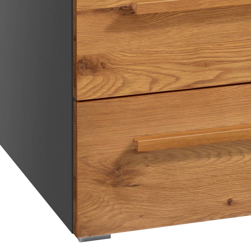 Kommode mit dunkelgrauer Seitenwand, zwei Holzschubladen und Metallfuß – Nadescha