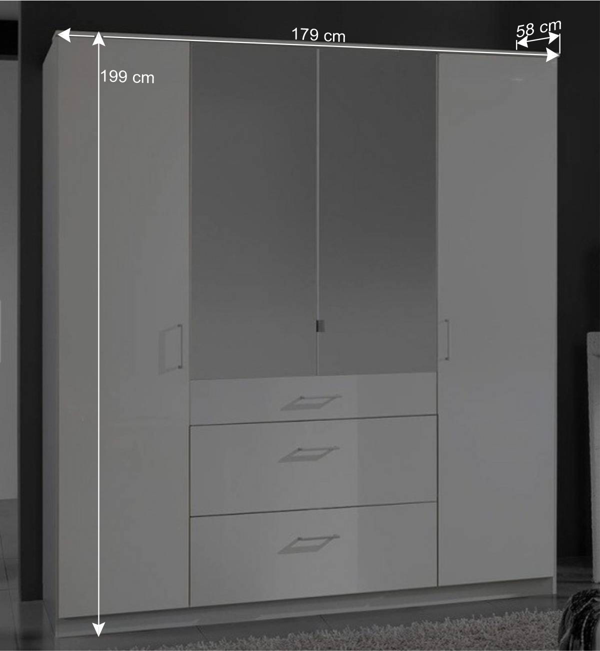 Weißer Kleiderschrank mit Spiegel - 179x199x58 cm - Venture