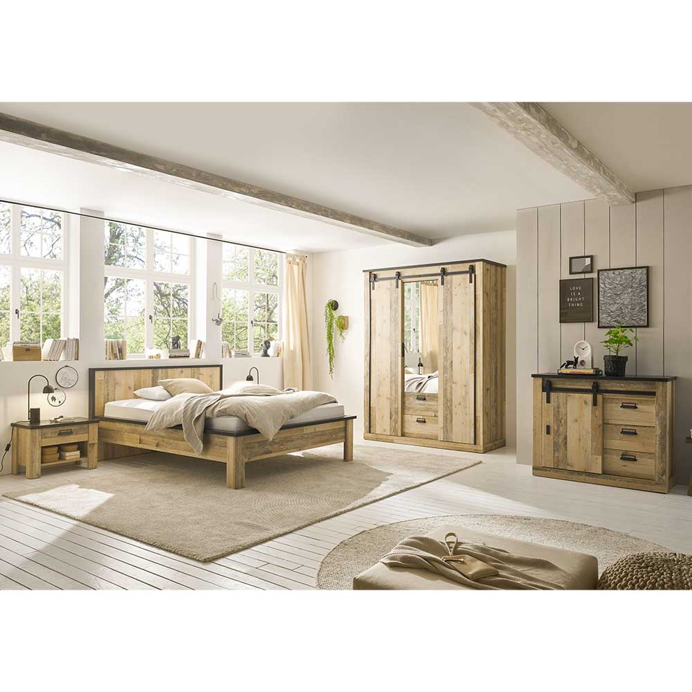 Schlafzimmer mit 140x200 Bett Set - Naiavio (fünfteilig)